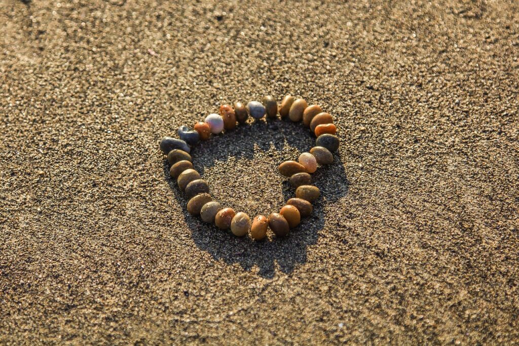 heart, pebbles, nature, sand, stones, beach, love, symbol, coast, seashore, sandy beach, heart shape